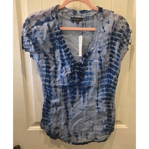 Chaudry B Blue Tie Dye Ruffle Collar Party Sleeve Size S Sample Y2K